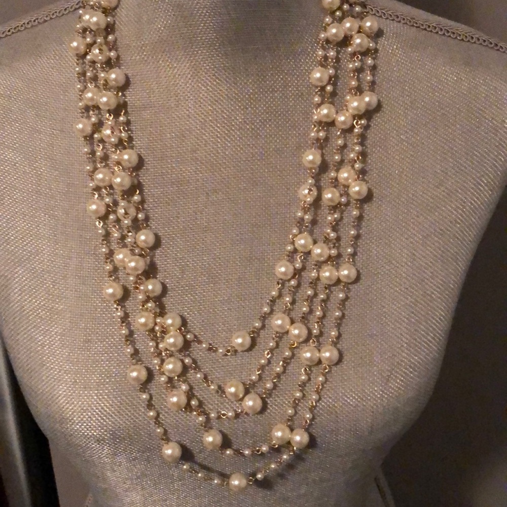 Faux pearl multi strand necklace